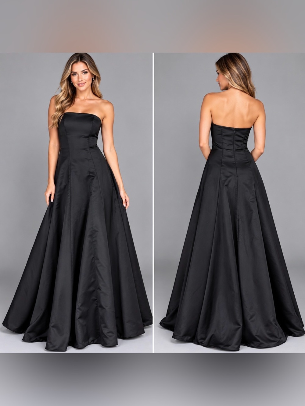 B. Darlin Black Strapless Full Length Formal Evening Gown A-Line Satin Lined 5/6